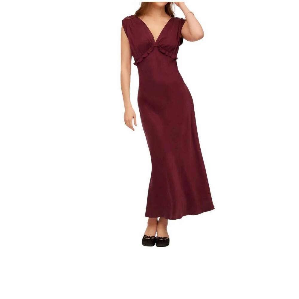 NEW FIFTEEN TWENTY women's cierra ruffle detail midi dress in wine